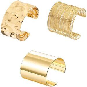 Gold Cuff Bracelet Set for Women – 3-Pack Wide Statement Bangles